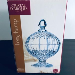 NWB Longchamp CRISTAL D’ARQUES Paris Footed Clear Candy Jar Dish